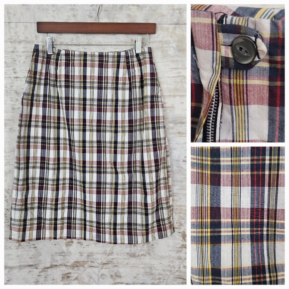 Vintage Dresses & Skirts - Vintage 1960s Skirt Academia Tartan Plaid Pencil Red Blue Pencil VTG 50s XXS